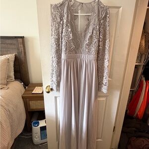 Lulu's Lace Long Sleeve Dress in Soft Gray